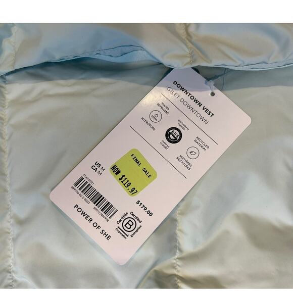 NWT ATHLETA Glacier Green Downtown Full Zip Insulated Puffer Vest Women's Medium - Picture 12 of 12